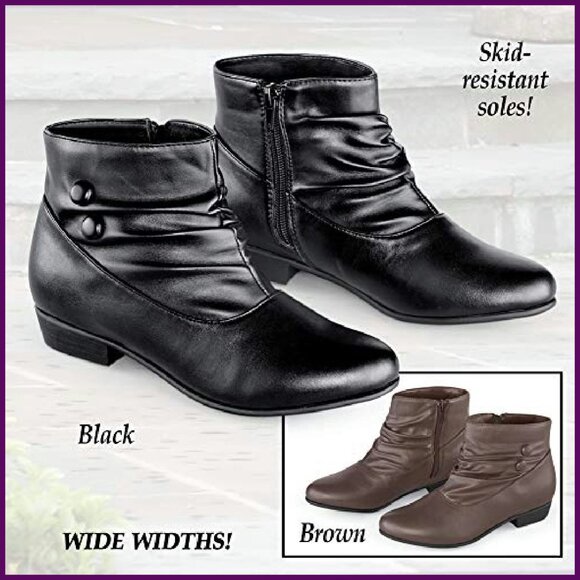 Wide Width Faux Leather Ankle Boots with Scrunch Design Size 10 - Picture 4 of 4